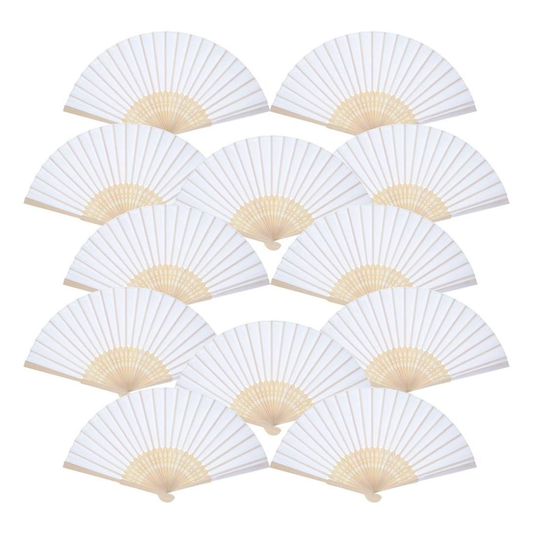 12 Pack Hand Held Fans White Paper Fan Bamboo Folding Fans Handheld Folded  Fan For Church Wedding Gift Party Favors DIY5032890 From Uxtz, $15.09